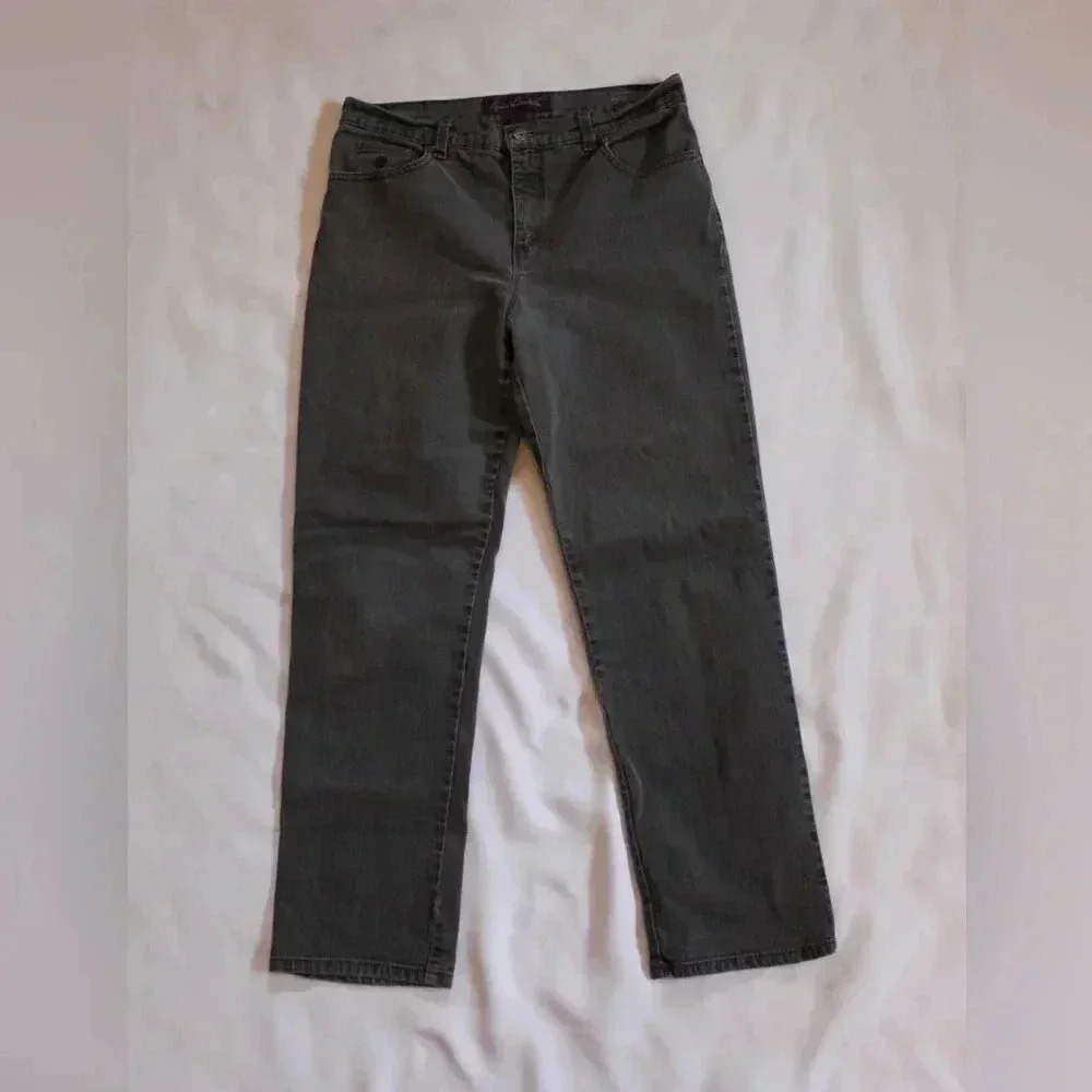 Gloria Vanderbilt Amanda 12P Denim Jeans Faded Blck W/ Sequins Straight HighRise